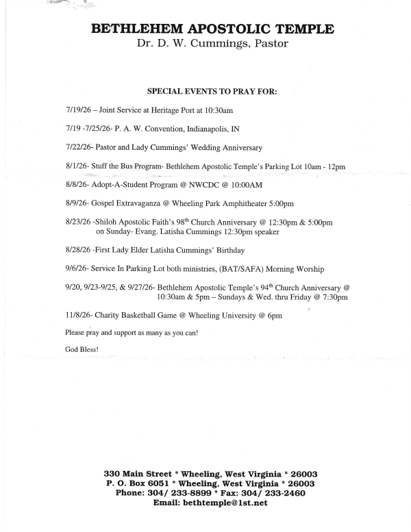 Events Aug. 19th through September 8 2016